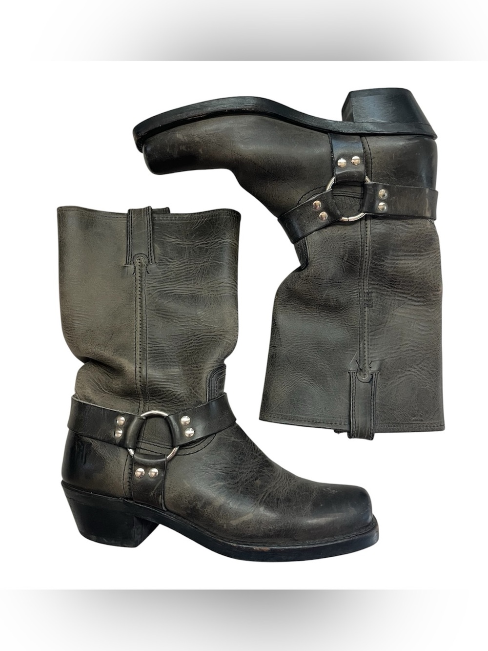 FRYE HARNESS BIKER HARNESS MOTO LEATHER BOOTS GREY SIZE 10 MENS